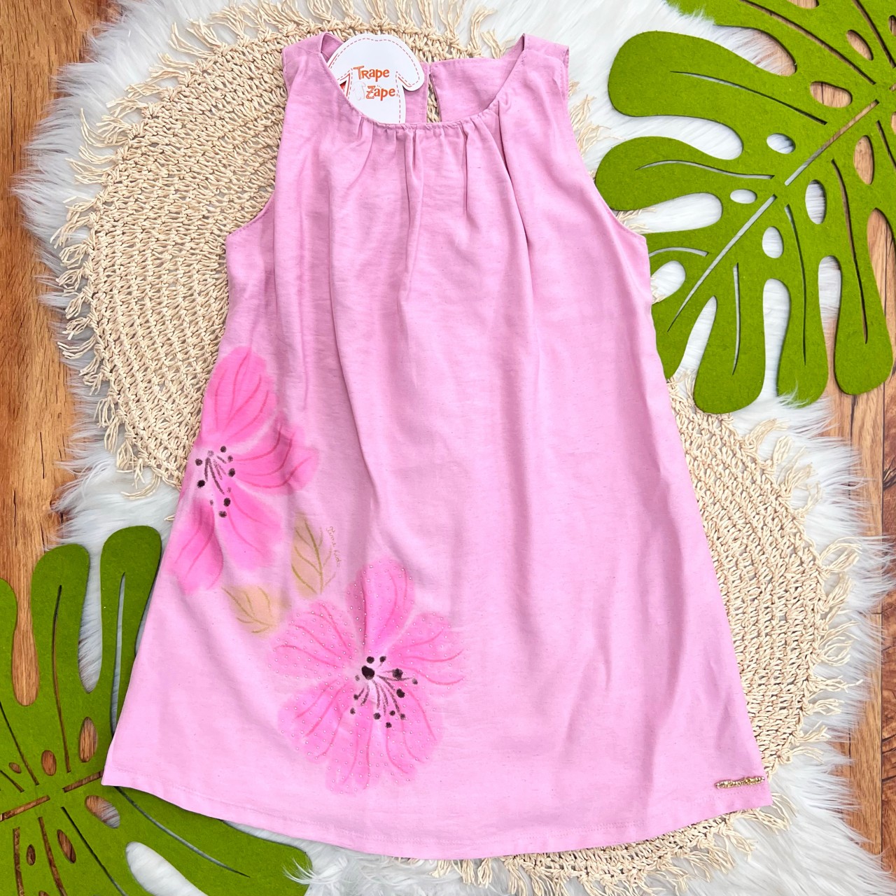Vestido em Linho Flower Garden - Rosa